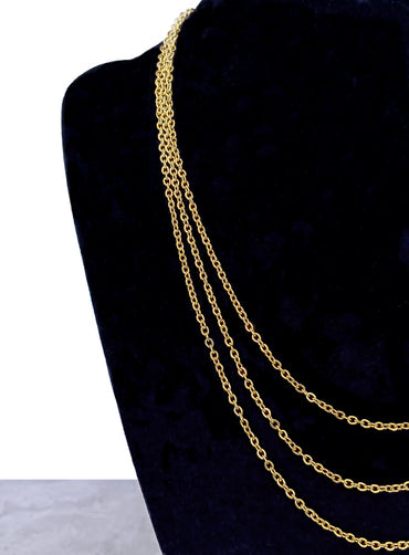 2mm Gold Three Layered Shiny Color Stainless Steel Rolo Chains Necklace Customisable Size Unisex Elegant Fine Jewelry Tarnish Resistant