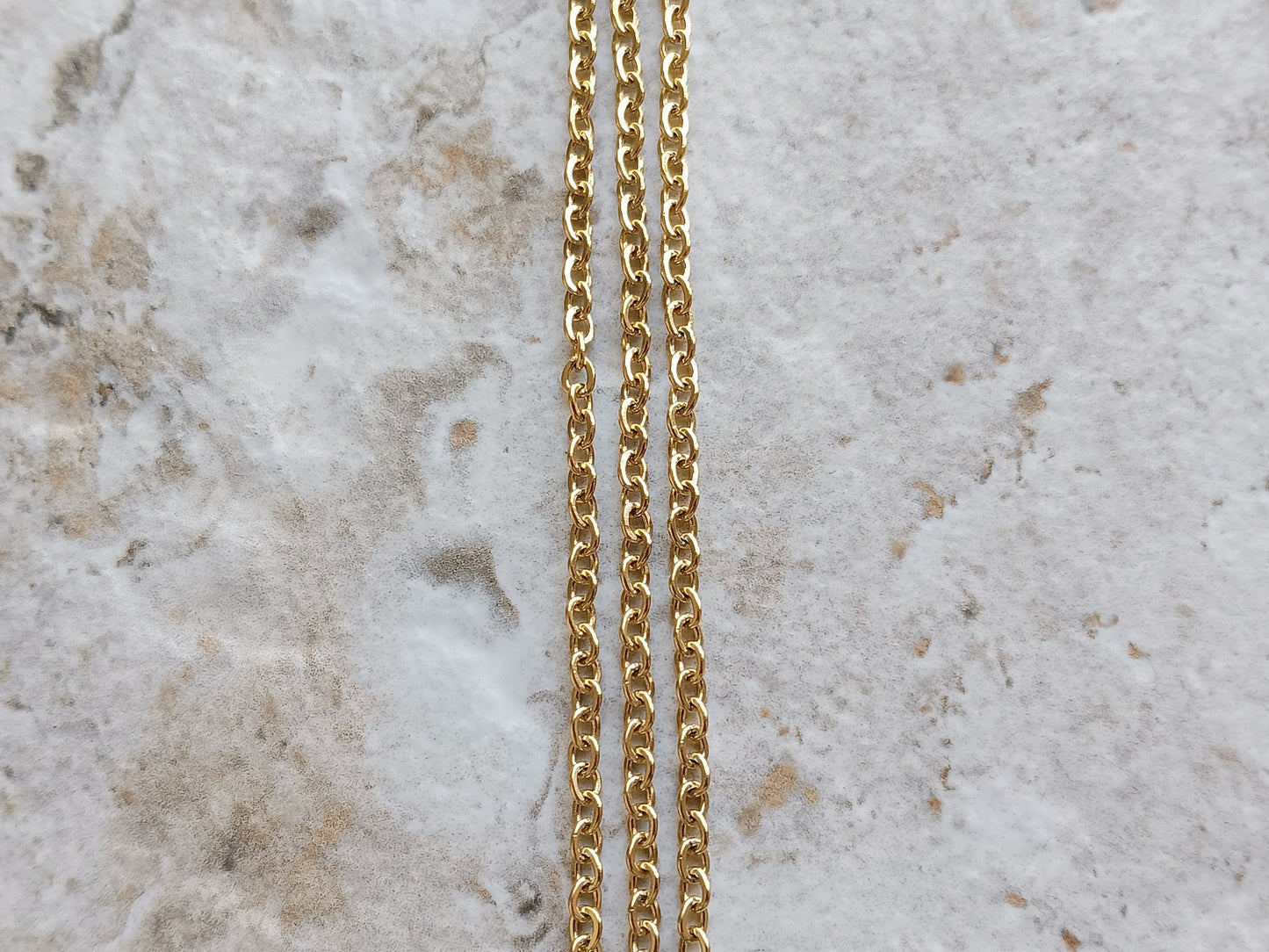 2mm Gold Three Layered Shiny Color Stainless Steel Rolo Chains Necklace Customisable Size Unisex Elegant Fine Jewelry Tarnish Resistant