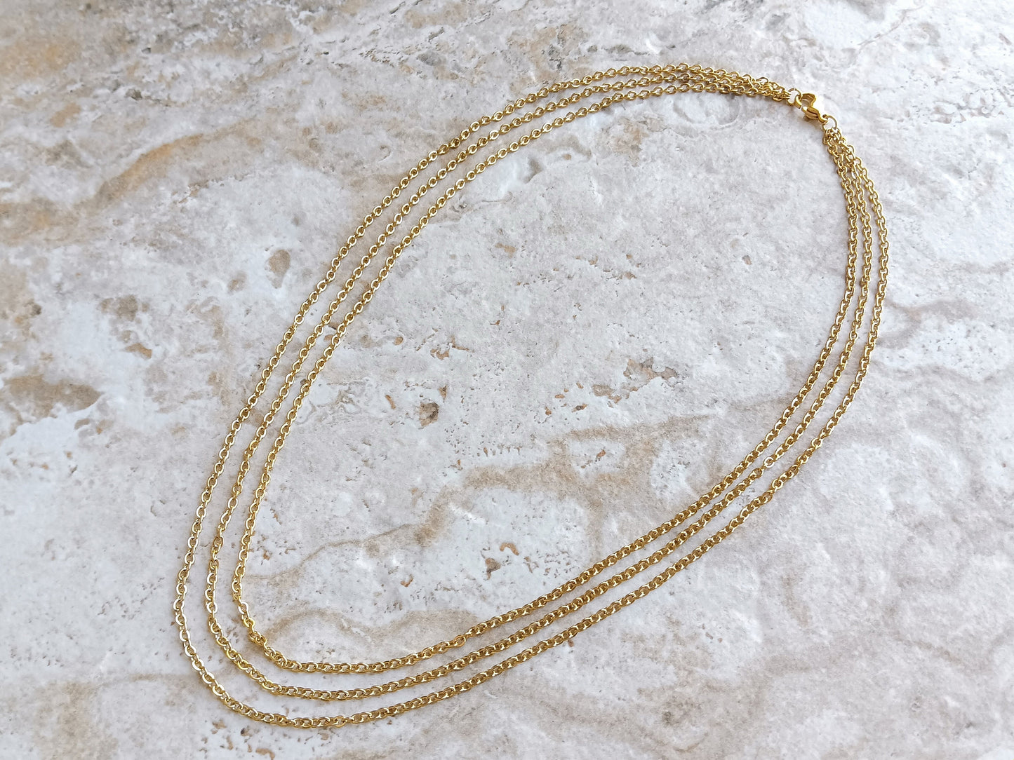 2mm Gold Three Layered Shiny Color Stainless Steel Rolo Chains Necklace Customisable Size Unisex Elegant Fine Jewelry Tarnish Resistant