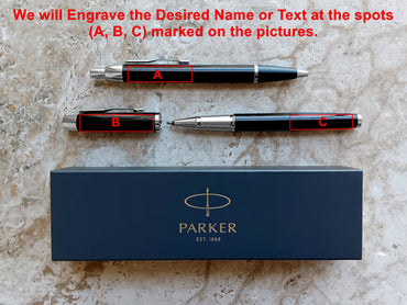 Custom Personalized Engraved Black with Chrome Trim Finish Luxury IM Ballpoint & IM Rollerball Parker Pens Box Great Gift for All Occasions