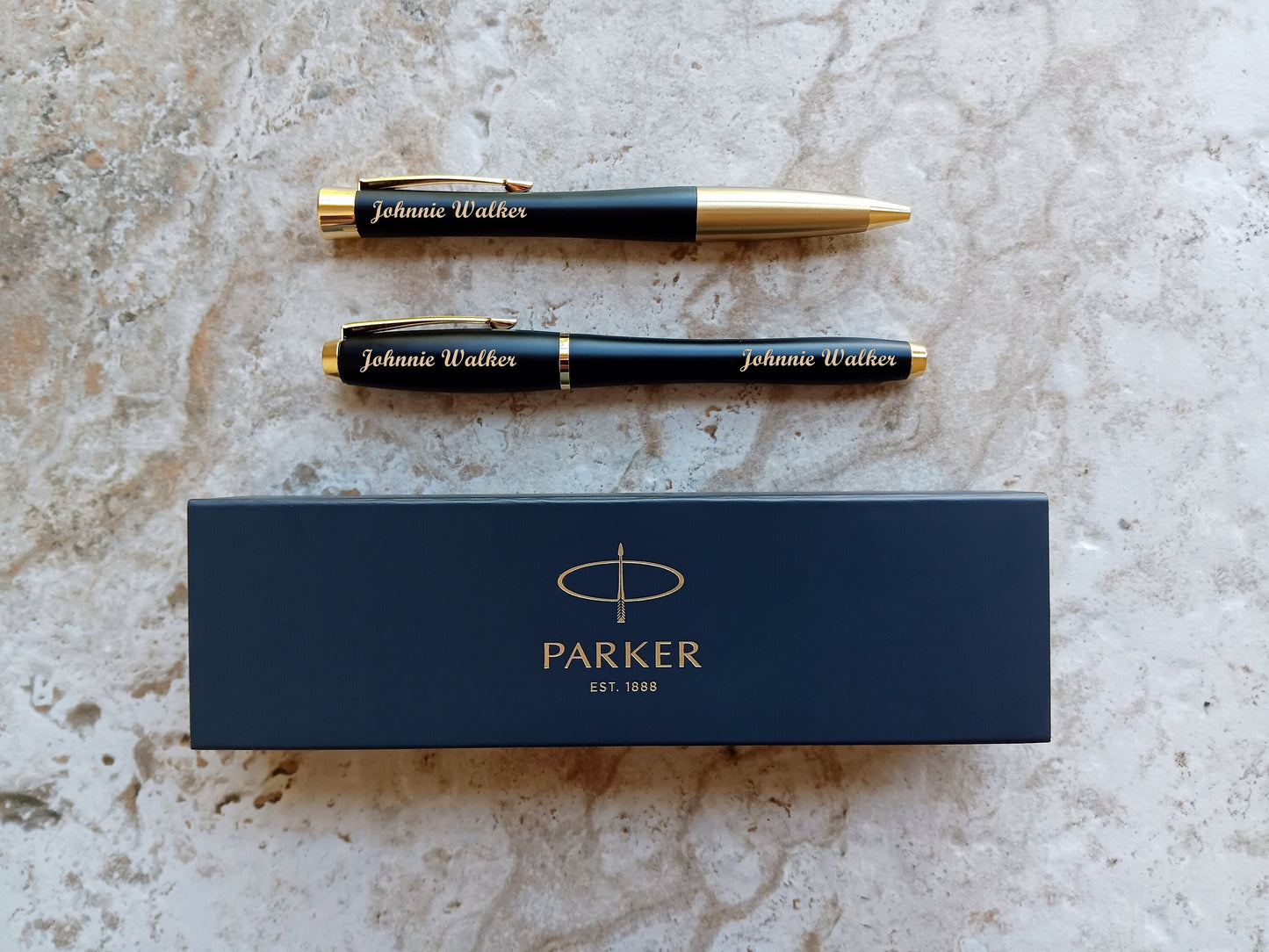 Custom Personalized Engraved Muted Black with Gold Trim Finish Luxury Urban Ballpoint Rollerball Parker Pens Box Great Gift for Any Occasion