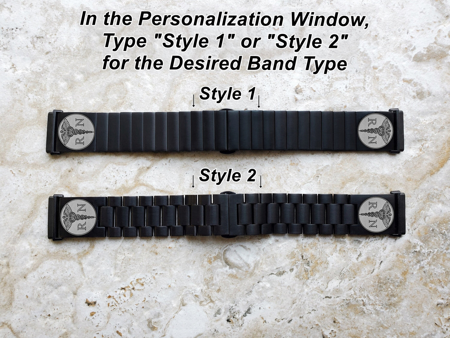 Registered Nurse Engraved Watch Band Compatible with Fitbit Versa Lite 2 3 4 and Sense 1 2 Smartwatches Black St Steel Bracelet Strap RN1