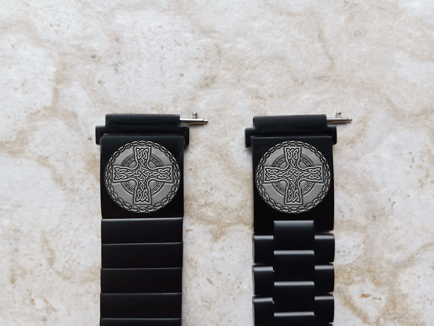 Google Pixel Watch 3 2 1 41mm Engraved Celtic Cross Watch Band Stainless Steel Tooled Black Color Bracelet Strap CC2 -A20