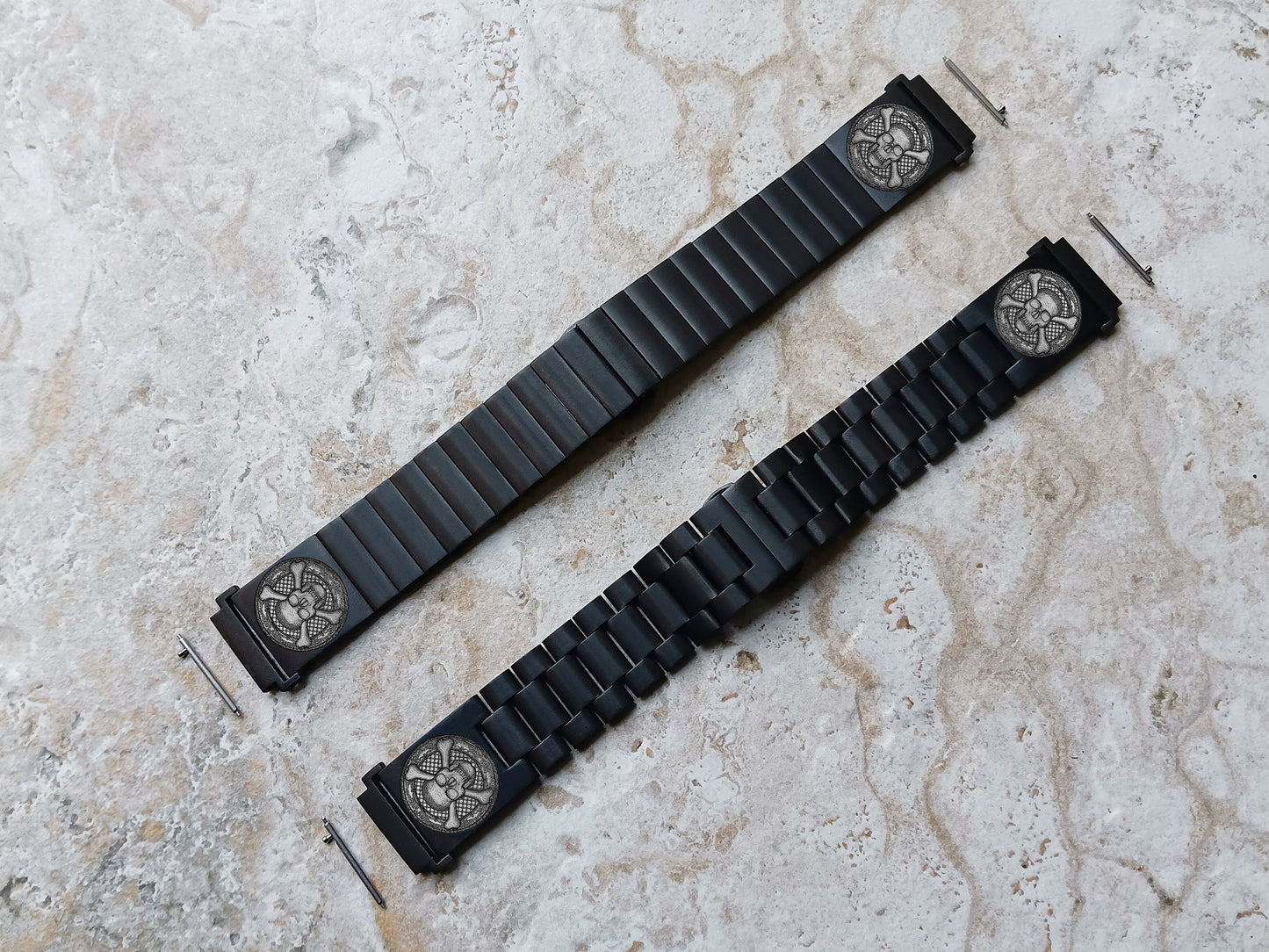 Google Pixel Watch 3 2 1 41mm Engraved Skull Crossbones Watch Band Stainless Steel Tooled Black Color Bracelet Strap SC3 -A20