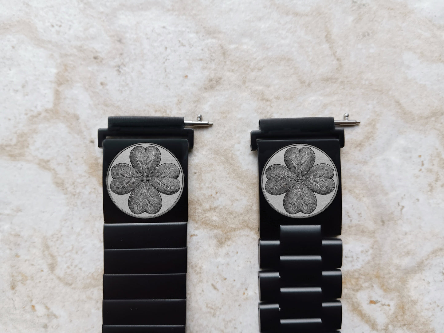 Google Pixel Watch 3 2 1 41mm Engraved Four Leaf Clover Watch Band Stainless Steel Tooled Black Color Bracelet Strap SR1 -A20