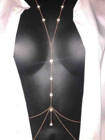 Body Chain Jewelry Double Layered Y Necklace Pendants Gold Color Fashion Waist Dainty Body Harness with Crystals Minimalist Style Tassel