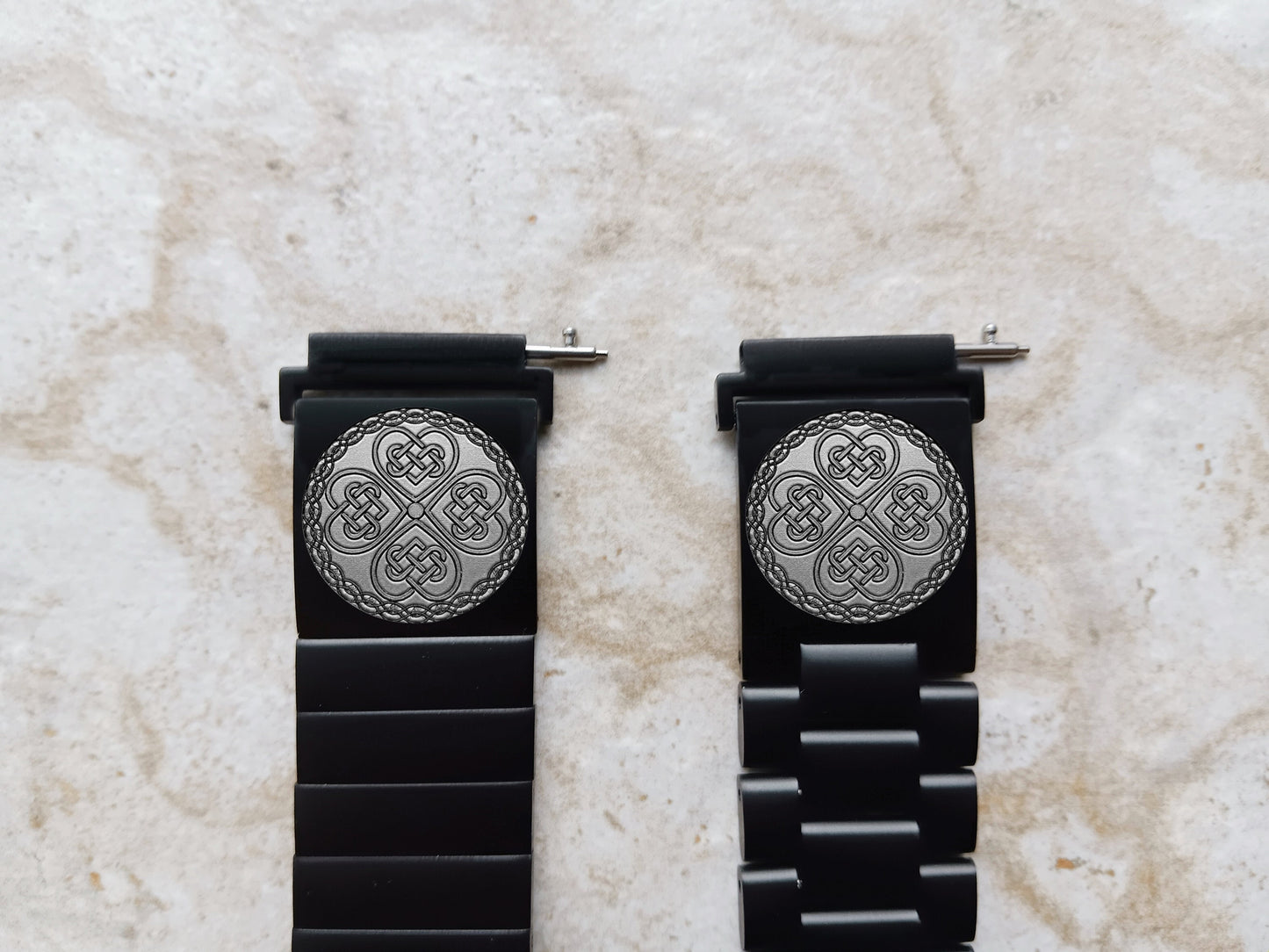 Google Pixel Watch 3 2 1 41mm Engraved Celtic Clover Watch Band Stainless Steel Tooled Black Color Bracelet Strap CC3 -A20