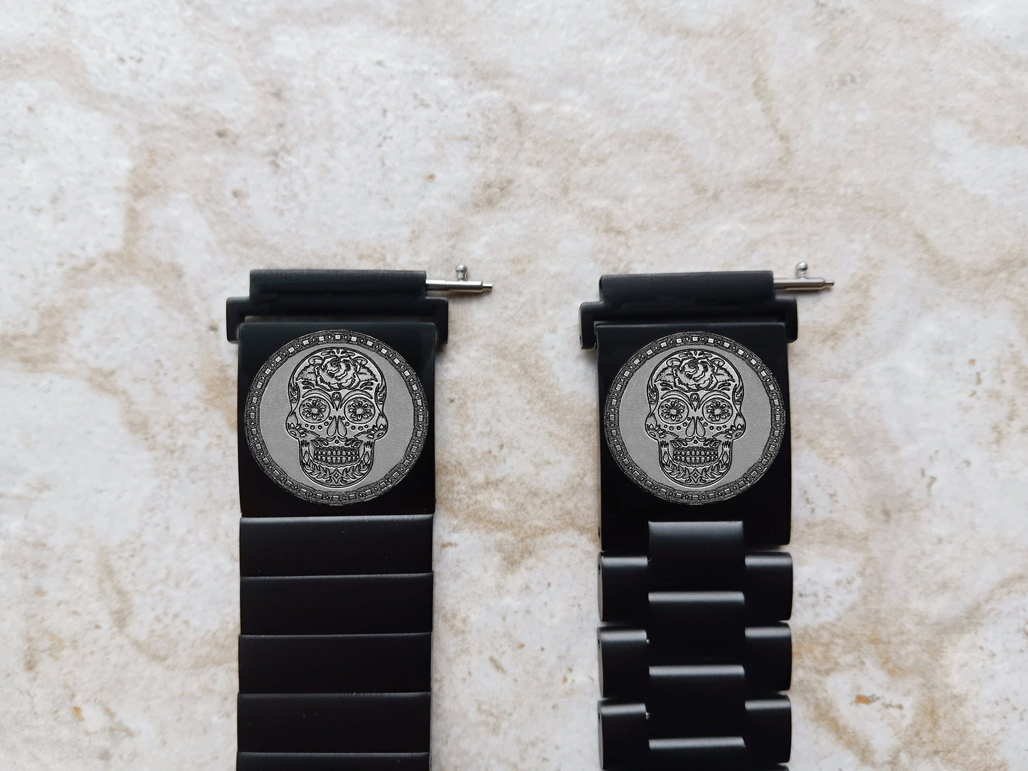 Google Pixel Watch 3 2 1 41mm Engraved Sugar Skull Watch Band Stainless Steel Tooled Black Color Bracelet Strap SS2 -A20