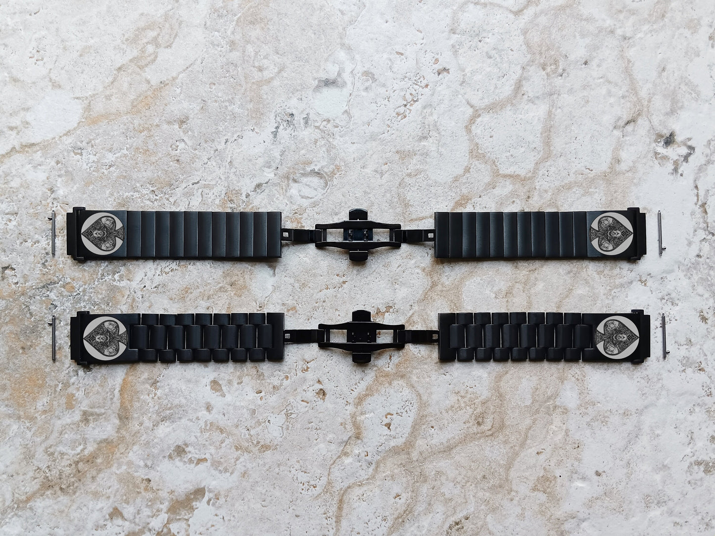 Google Pixel Watch 3 2 1 41mm Engraved Ace of Spades Watch Band Stainless Steel Tooled Black Color Bracelet Strap AS2 -A20