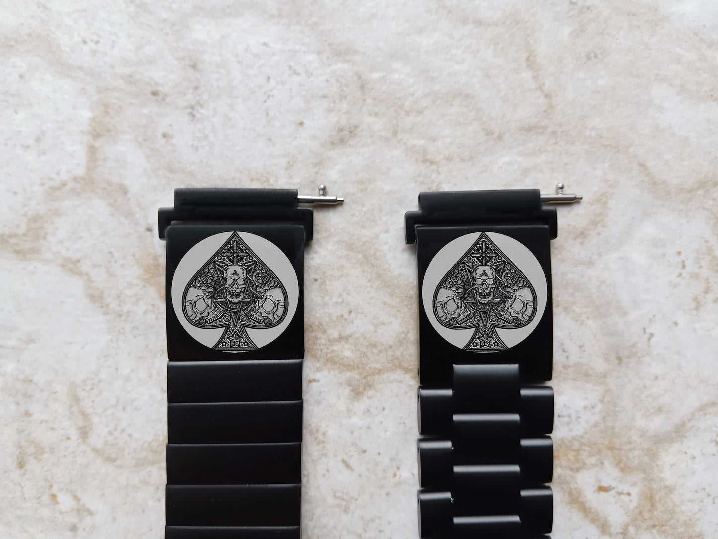 Ace of Spades Engraved Watch Band for 20mm Width Lugs Traditional Casual Luxury & Smartwatches Black Stainless Steel Strap Bracelet AS2 -A20