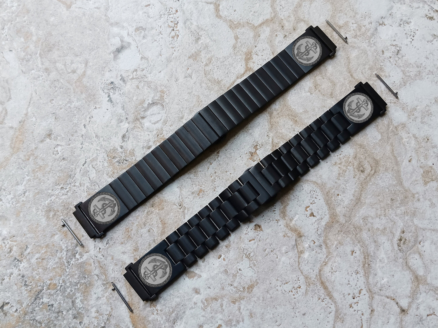 Google Pixel Watch 3 2 1 41mm Engraved Anchor Watch Band Stainless Steel Tooled Black Color Bracelet Strap AN1 -A20