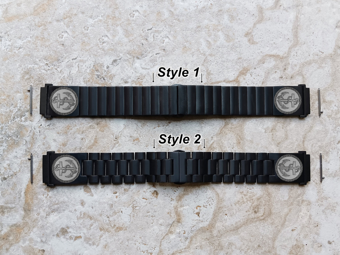 Google Pixel Watch 3 2 1 41mm Engraved Anchor Watch Band Stainless Steel Tooled Black Color Bracelet Strap AN1 -A20