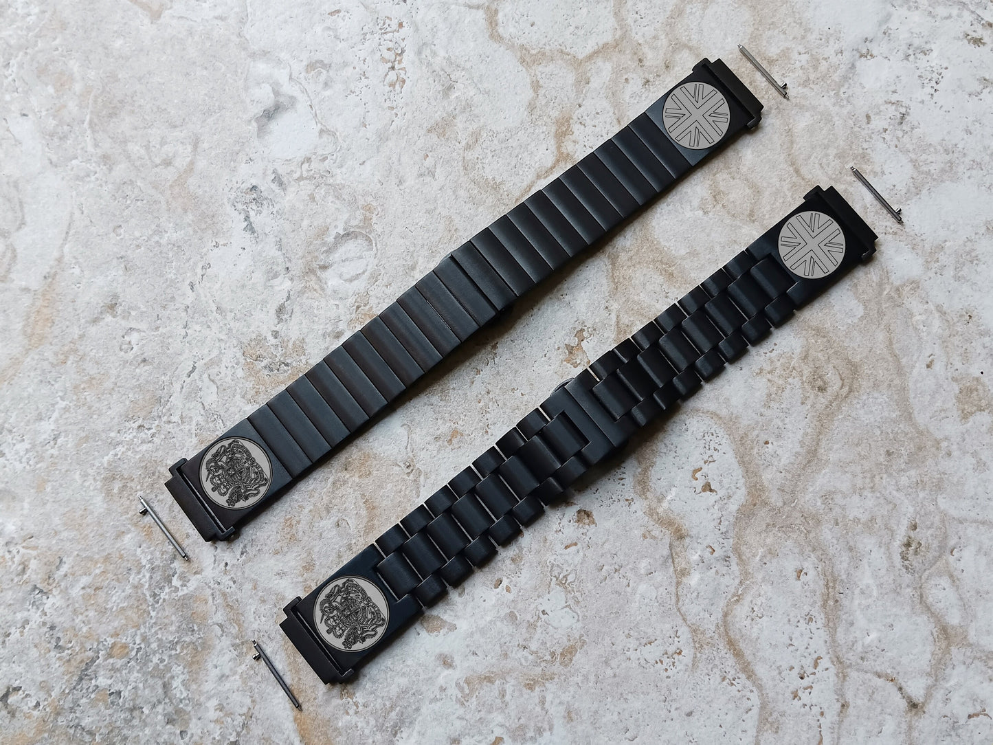 Google Pixel Watch 3 2 1 41mm Engraved UK Symbols Watch Band Stainless Steel Tooled Black Color Bracelet Strap UKS -A20