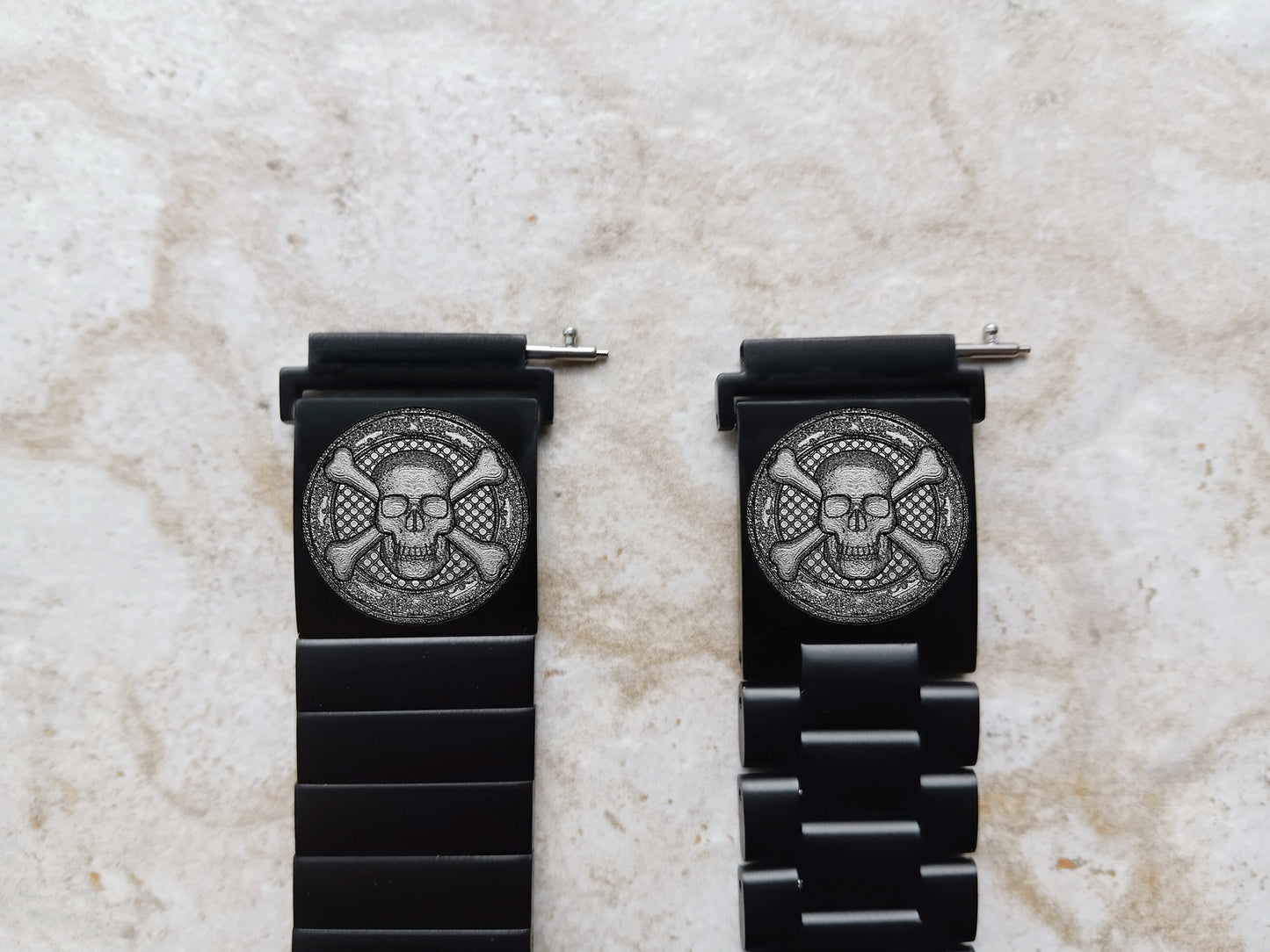 Google Pixel Watch 3 2 1 41mm Engraved Skull Crossbones Watch Band Stainless Steel Tooled Black Color Bracelet Strap SC3 -A20