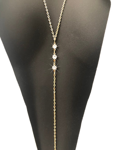 Body Jewelry Chain Fashion Elegant Gold Color Long Backdrop Close Pendants Lariat Tassel Y Chain Gemstones Necklace Reversible Back & Front