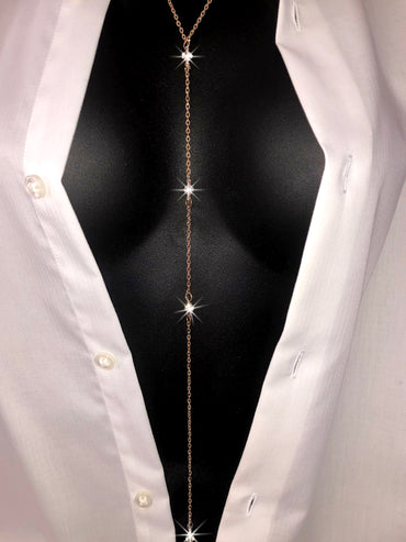 Body Chain Jewelry Reversible Back & Front Fashion Elegant Gold Color Long Backdrop Spaced Pendants Lariat Tassel Y Chain Necklace Gemstones