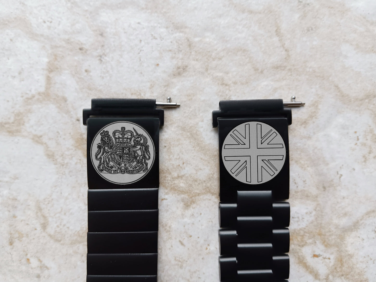 Google Pixel Watch 3 2 1 41mm Engraved UK Symbols Watch Band Stainless Steel Tooled Black Color Bracelet Strap UKS -A20