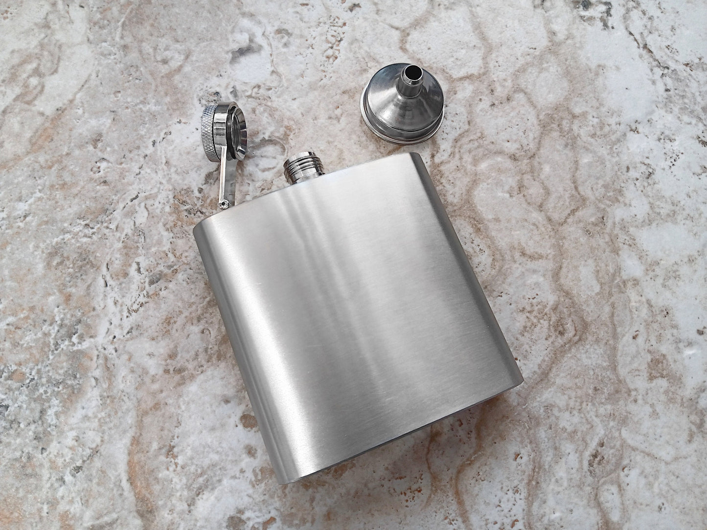 Custom Engraved Flask and Funnel Set Stainless Steel 6 oz Hip Bottle Liquor Beverage Holder Vintage Antique Style Celtic Text Great Gift