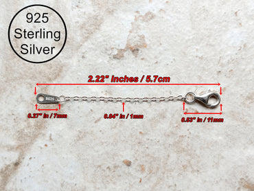 925 Sterling Silver Chain Extender 2.22" Inches 5.7cm for Necklaces Bracelets Anklets Jewelry Adjustment Extension with Lobster Clasp