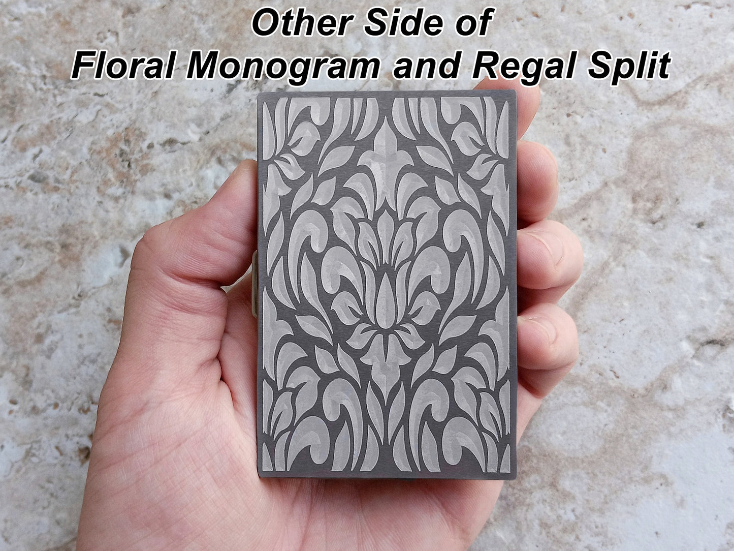 Card Holder Wallet Custom Engraved Stainless Steel RFID Blocking Credit Debit Business Box w Release Button Case Floral Celtic Regal Split