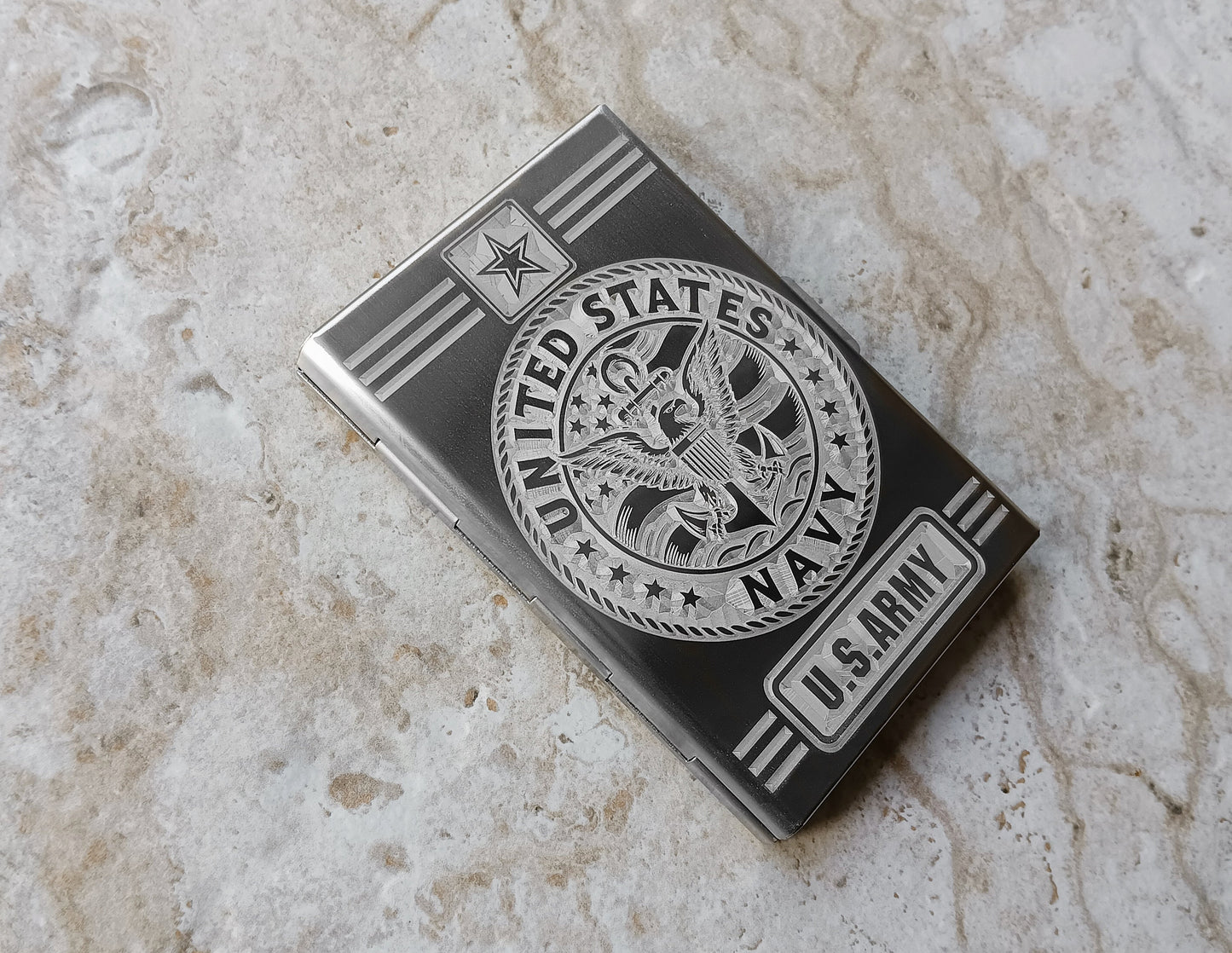 US Navy Army Left side view of Stainless Steel Case Holder