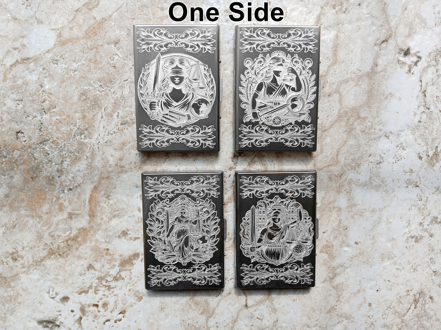 Engraved Design Side of Stainless Steel Case Waller