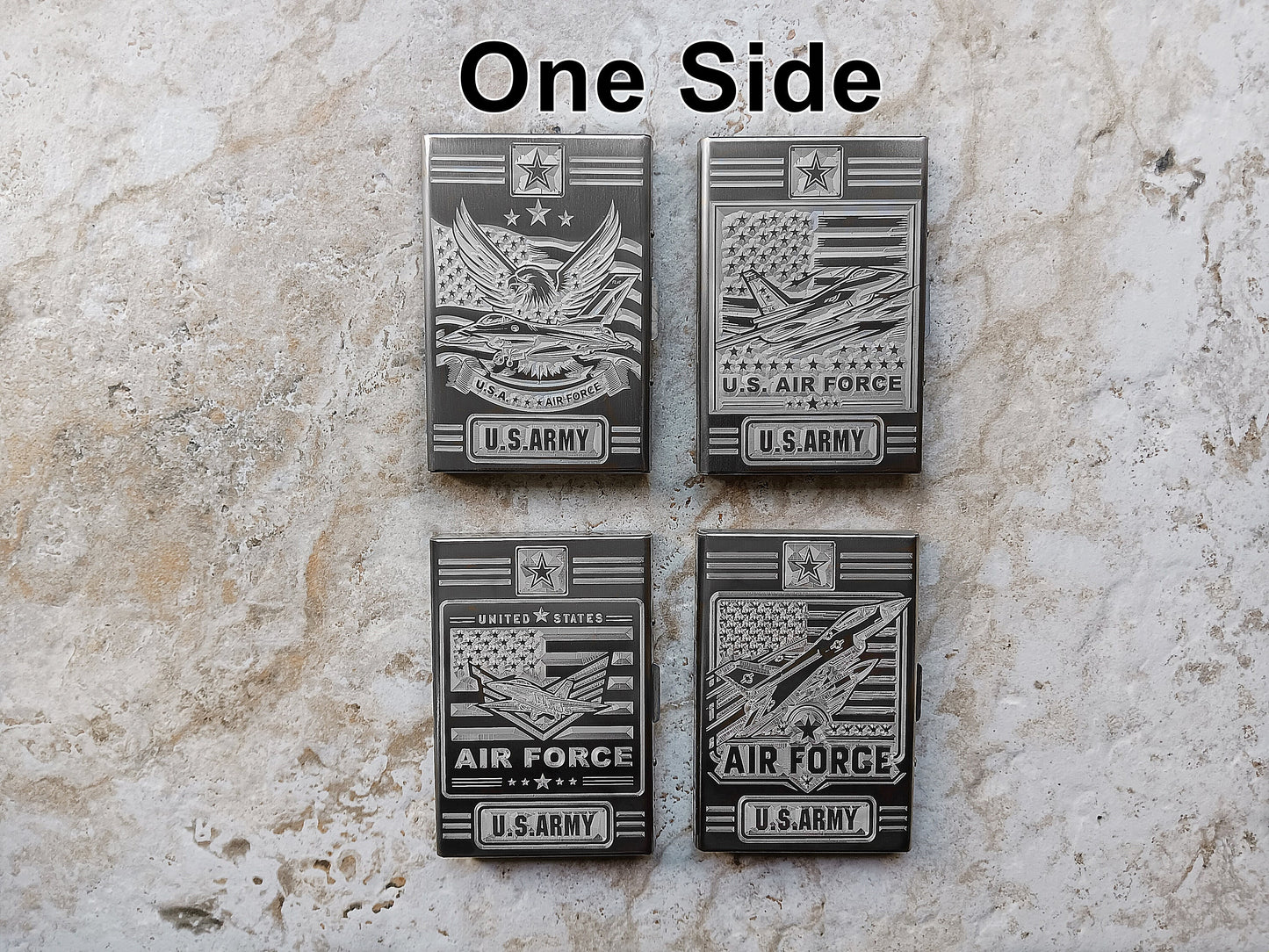 Design side of the Airforce Engraved Stainless Steel Case Wallet