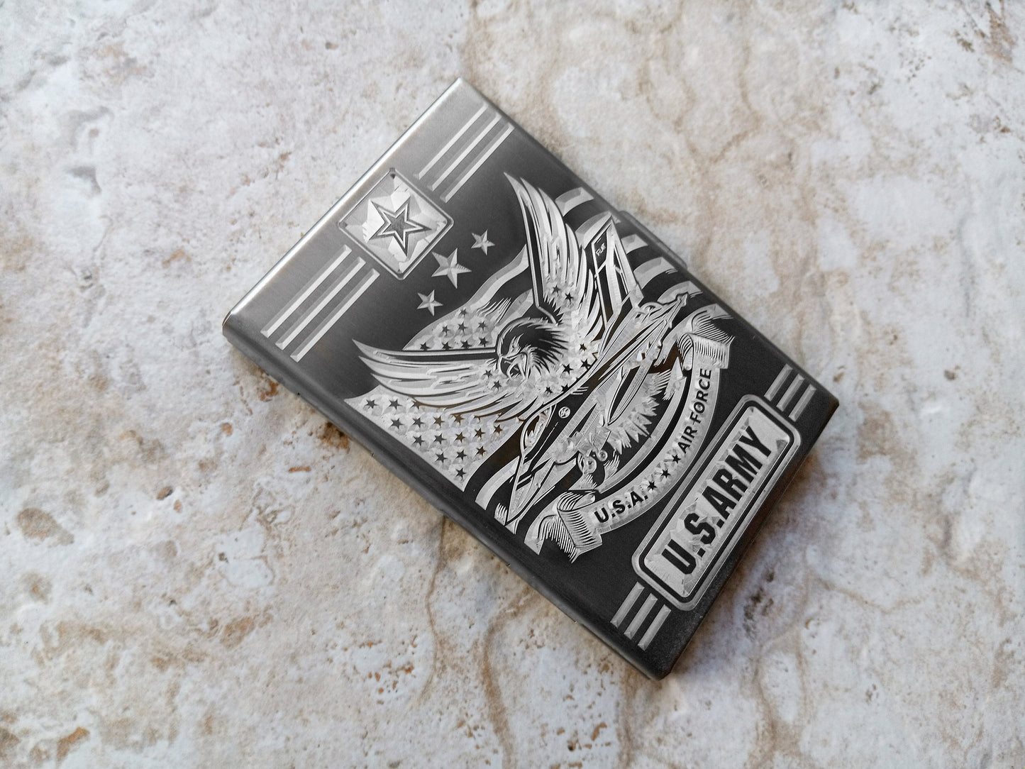 Side View of US Airforce example Stainless Steel Case Wallet