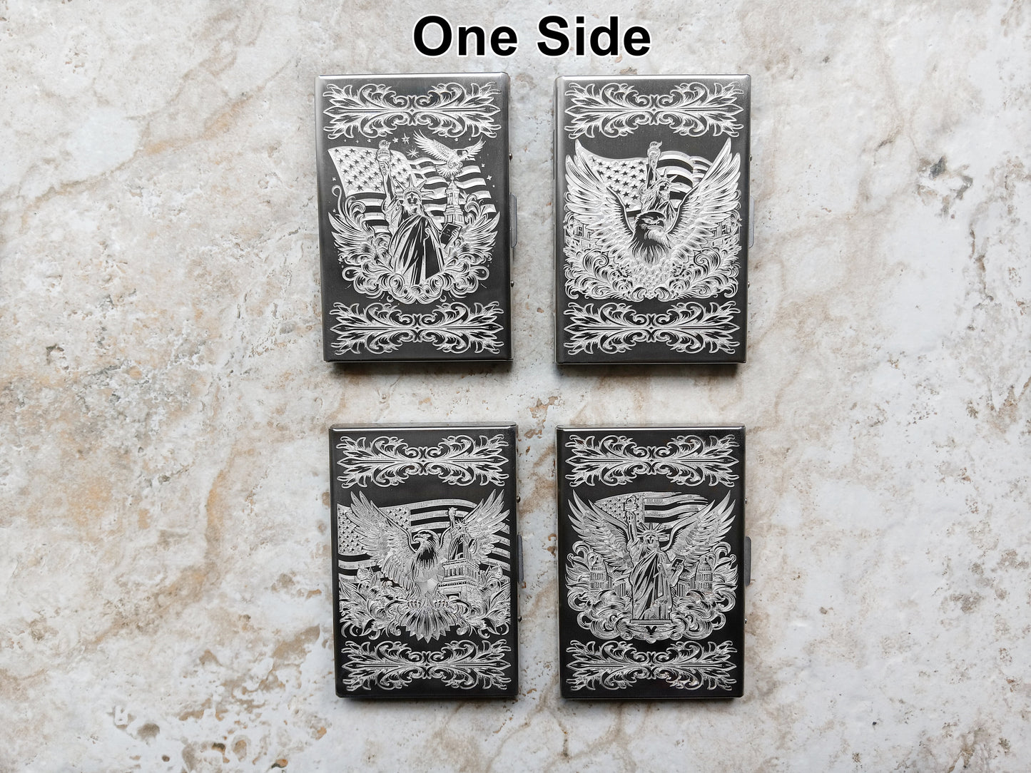 Top view showing different designs to be engraved on the case waller.