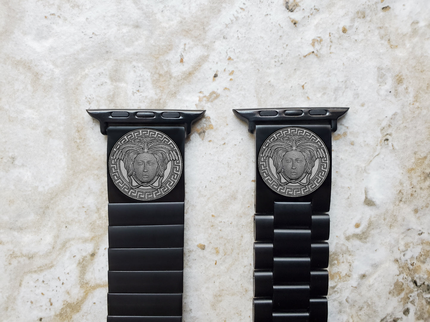 Medusa Head Engraved Watch Band Compatible with Apple iWatch Ultra 2 9 8 7 SE 6 5 4 3 2 1 Case 38mm 40mm 41mm 42mm 44mm 45mm 49mm Black Stainless Steel Strap N13