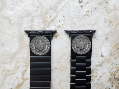 Medusa Head Engraved Watch Band Compatible with Apple iWatch Ultra 2 9 8 7 SE 6 5 4 3 2 1 Case 38mm 40mm 41mm 42mm 44mm 45mm 49mm Black Stainless Steel Strap N13