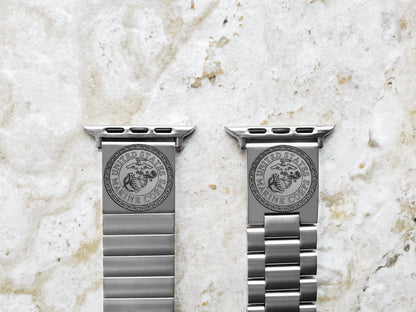 Marine Corps Engraved Watch Band Compatible with Apple iWatch Ultra 2 9 8 7 SE 6 5 4 3 2 1 Case 38mm 40mm 41mm 42mm 44mm 45mm 49mm Stainless Steel Strap MC1