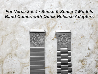 US Veteran Engraved Watch Band Compatible with Fitbit Versa Lite 2 3 4 and Sense 1 2 Smartwatches Silver Color Stainless Steel Bracelet Strap V3