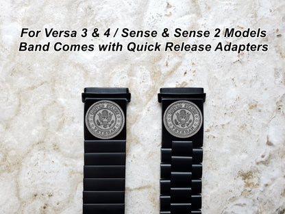 US Veteran Engraved Watch Band Compatible with Fitbit Versa Lite 2 3 4 and Sense 1 2 Smartwatches Black Color Stainless Steel Bracelet Strap V3
