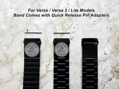 US Veteran Engraved Watch Band Compatible with Fitbit Versa Lite 2 3 4 and Sense 1 2 Smartwatches Black Color Stainless Steel Bracelet Strap V3