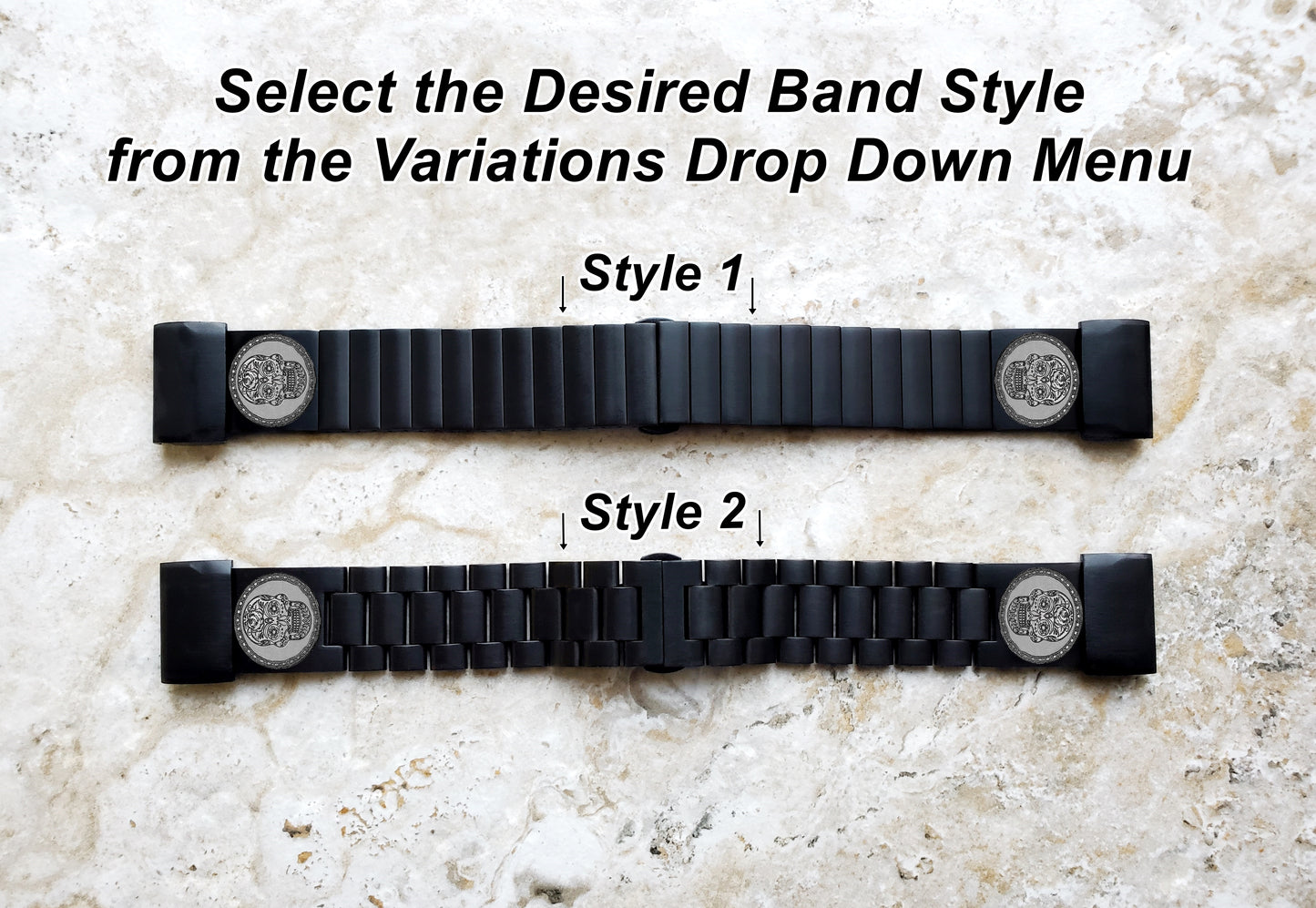 Sugar Skull Engraved Watch Band for Garmin Fenix 7X Pro 6X Pro 5X Plus Fenix 3 Descent Mk3i 51mm Mk2i Mk2 Mk1 Enduro 2 Black Stainless Steel SS2 A26