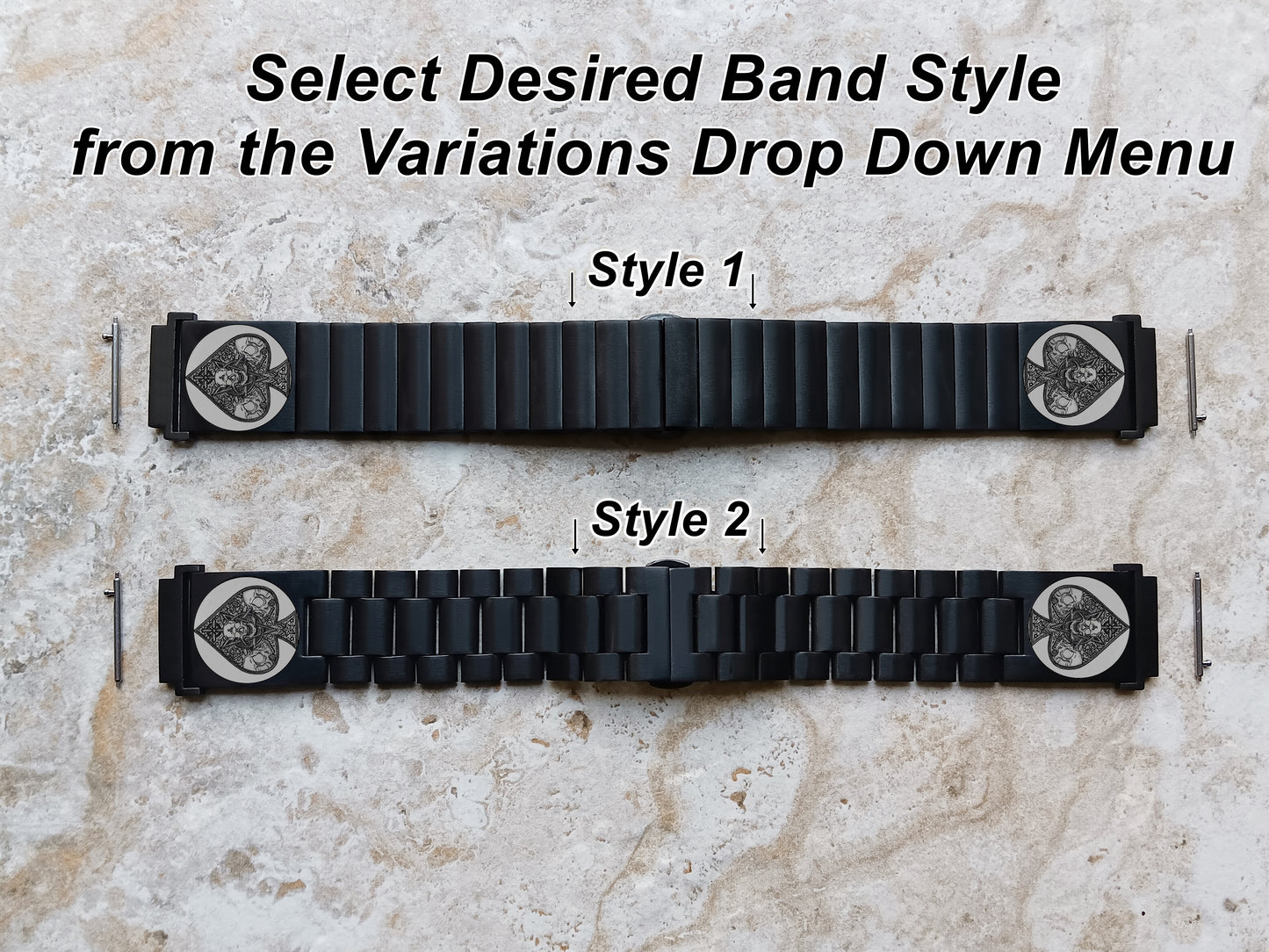 Garmin Engraved Ace of Spades Band for Vivomove 3 HR Trend Luxe Sport Style D2 Air X10 Vivoactive 5 3 Venu 2 Plus Sq 2 Black Stainless Steel Strap AS2 -A20