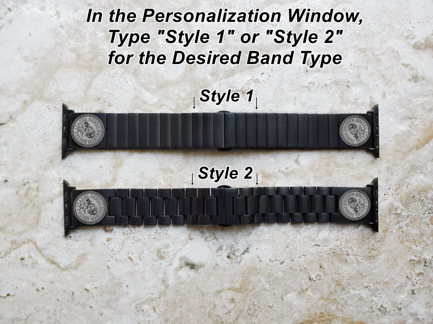 Marine Corps Engraved Watch Band Compatible with Apple iWatch Ultra 2 9 8 7 SE 6 5 4 3 2 1 Case 38mm 40mm 41mm 42mm 44mm 45mm 49mm Black Stainless Steel Strap MC1