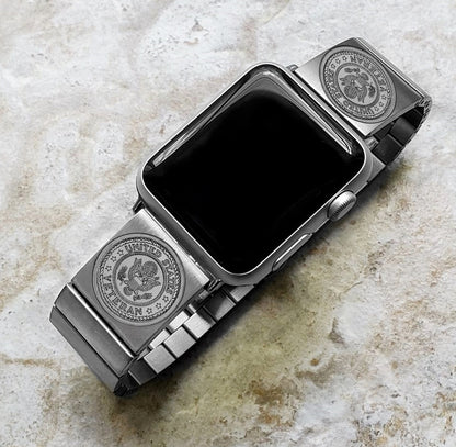 US Veteran Engraved Watch Band Compatible with Apple iWatch Ultra 2 9 8 7 SE 6 5 4 3 2 1 Case 38mm 40mm 41mm 42mm 44mm 45mm 49mm Stainless Steel Strap V3
