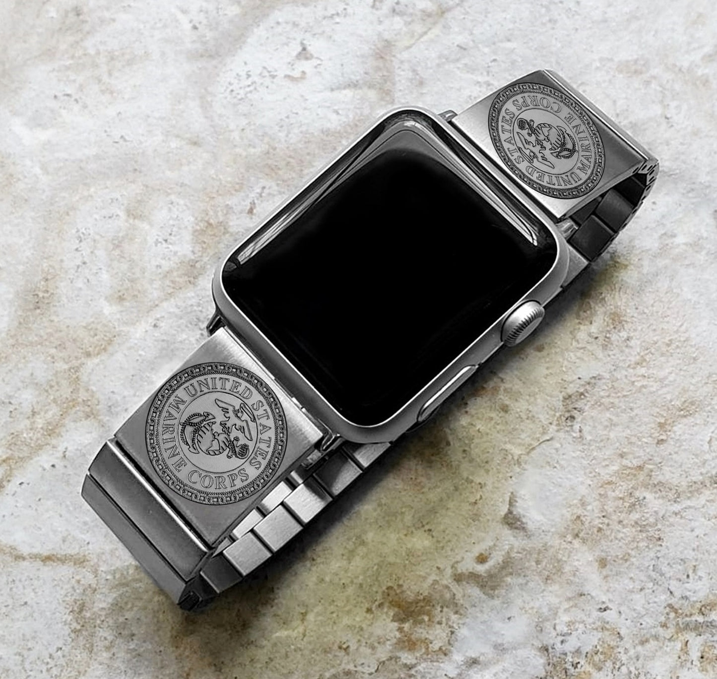 Marine Corps Engraved Watch Band Compatible with Apple iWatch Ultra 2 9 8 7 SE 6 5 4 3 2 1 Case 38mm 40mm 41mm 42mm 44mm 45mm 49mm Stainless Steel Strap MC1