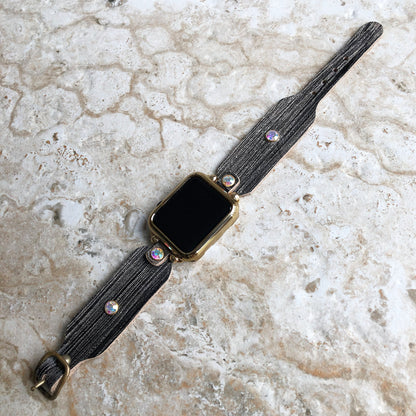 Apple New Modern Handmade Black and Burnished Gold Leather Bracelet iWatch All Series Band for 38mm 40mm 41mm 42mm 44mm 45mm 49mm Case
