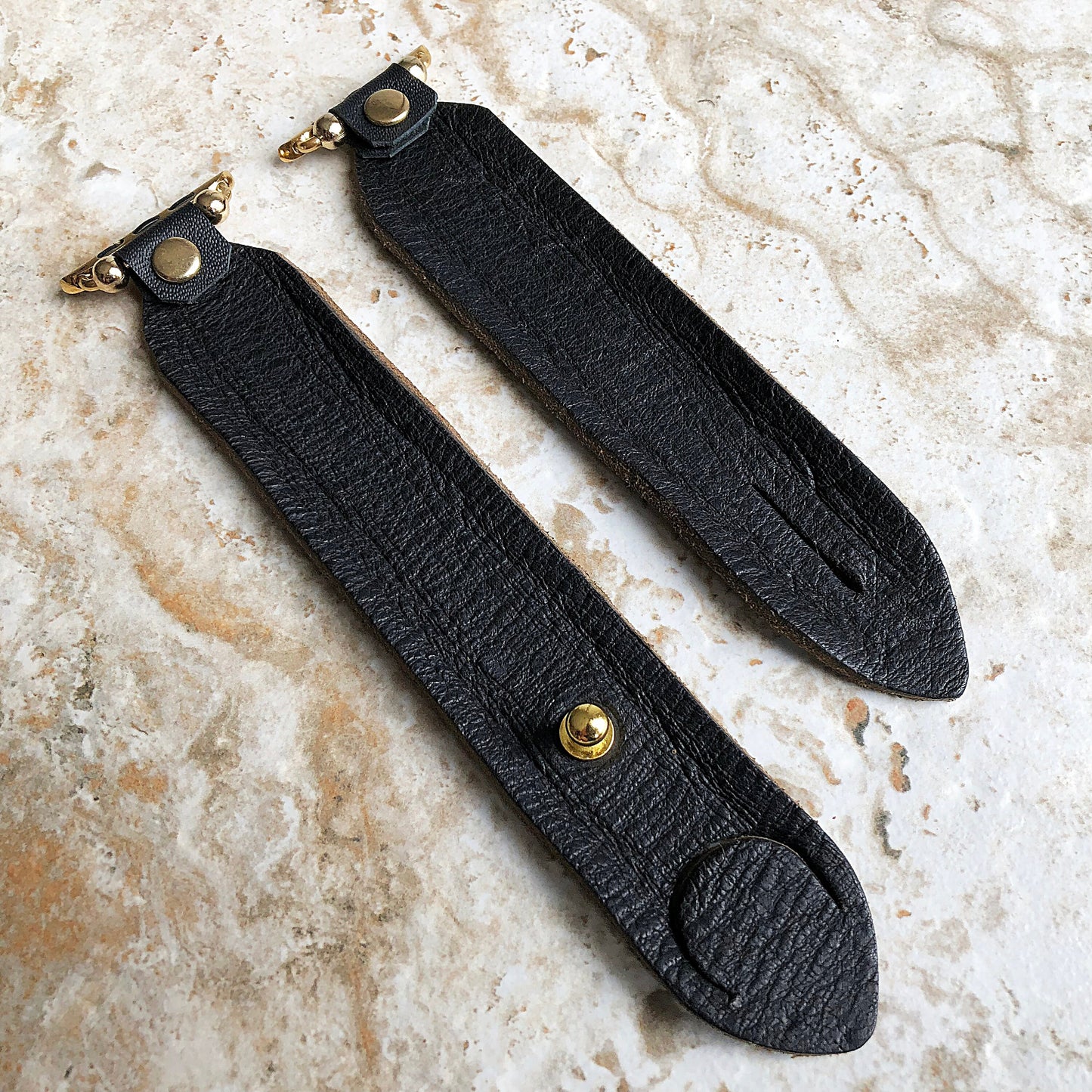 New Apple Watch Band Black Distressed Leather Bracelet for iWatch Ultra 2 49mm and 9 8 Series 41mm 45mm Case Handmade Strap in Gold Finish