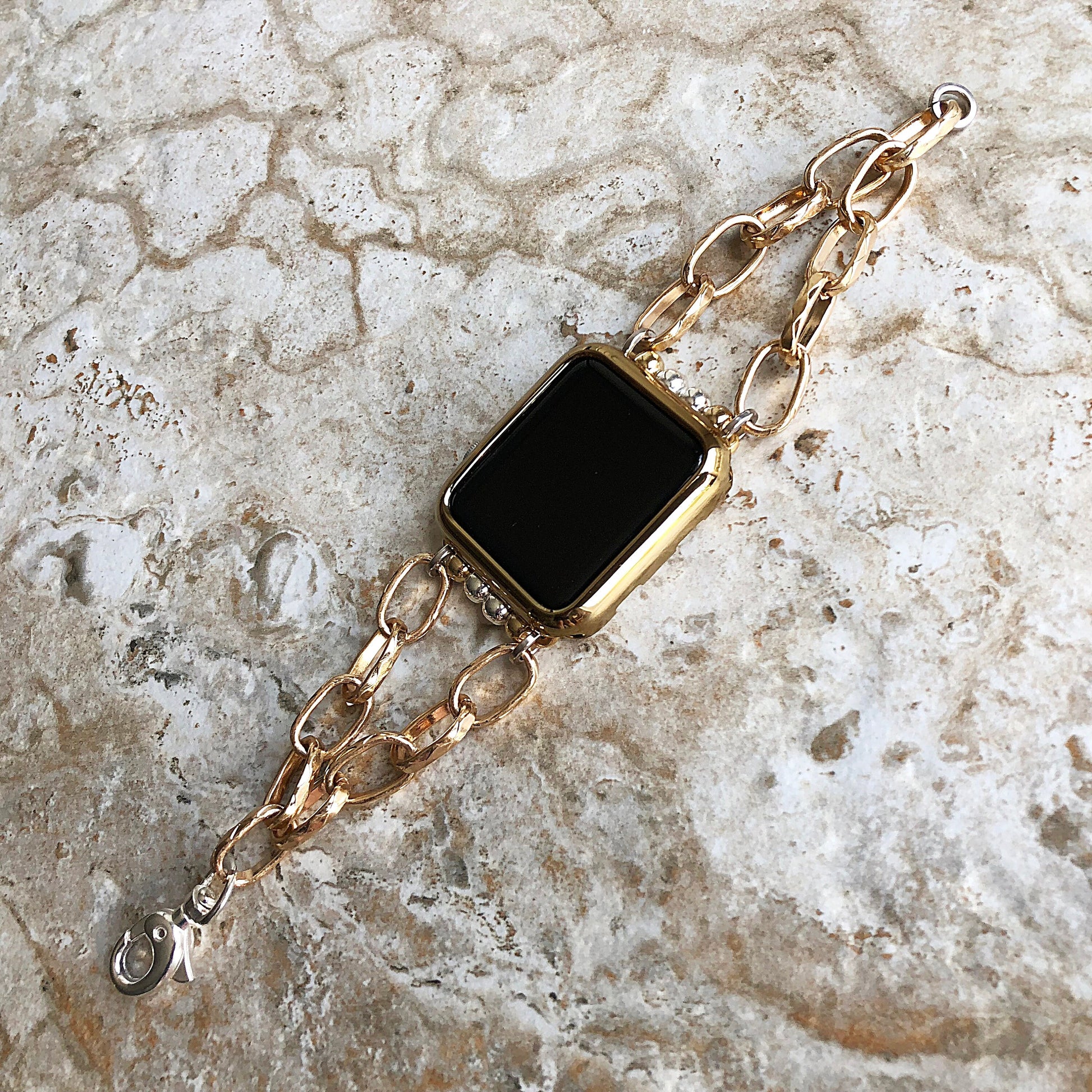 Apple Watch Ultra 2 and 9 8 Series Gold and Silver Color Bracelet for iWatch 41mm 45mm 49mm Case Handmade Band Chain Oval Link Jewelry Strap