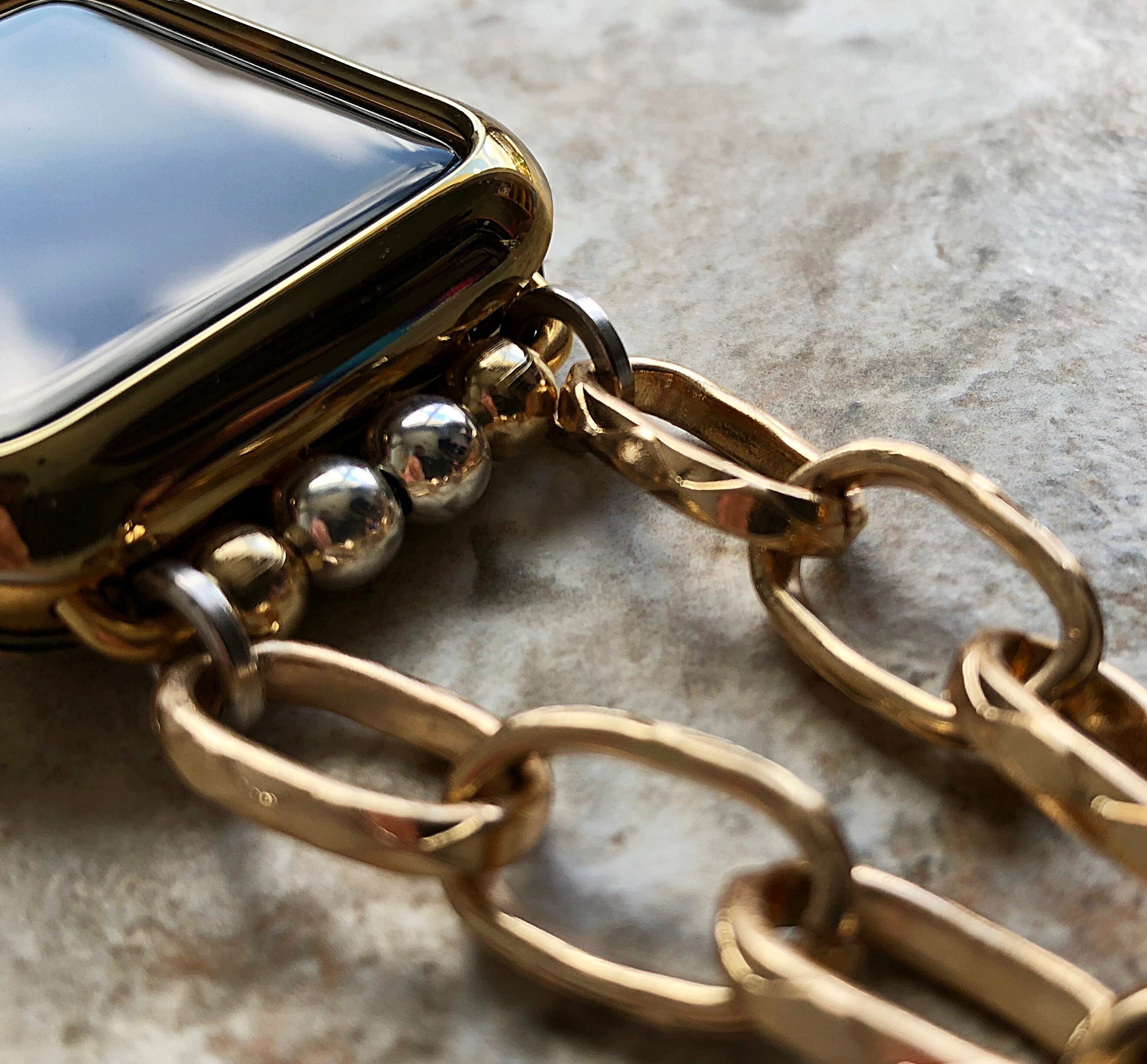 Apple Watch Ultra 2 and 9 8 Series Gold and Silver Color Bracelet for iWatch 41mm 45mm 49mm Case Handmade Band Chain Oval Link Jewelry Strap
