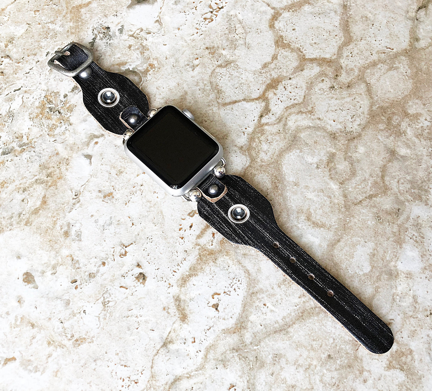 Apple New Handmade Band for iWatch All Series Black and Burnished Leather Bracelet Straps 38mm 40mm 41mm 42mm 44mm 45mm 49mm Case