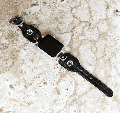 Apple New Handmade Band for iWatch All Series Black and Burnished Leather Bracelet Straps 38mm 40mm 41mm 42mm 44mm 45mm 49mm Case