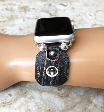 Apple New Handmade Band for iWatch All Series Black and Burnished Leather Bracelet Straps 38mm 40mm 41mm 42mm 44mm 45mm 49mm Case