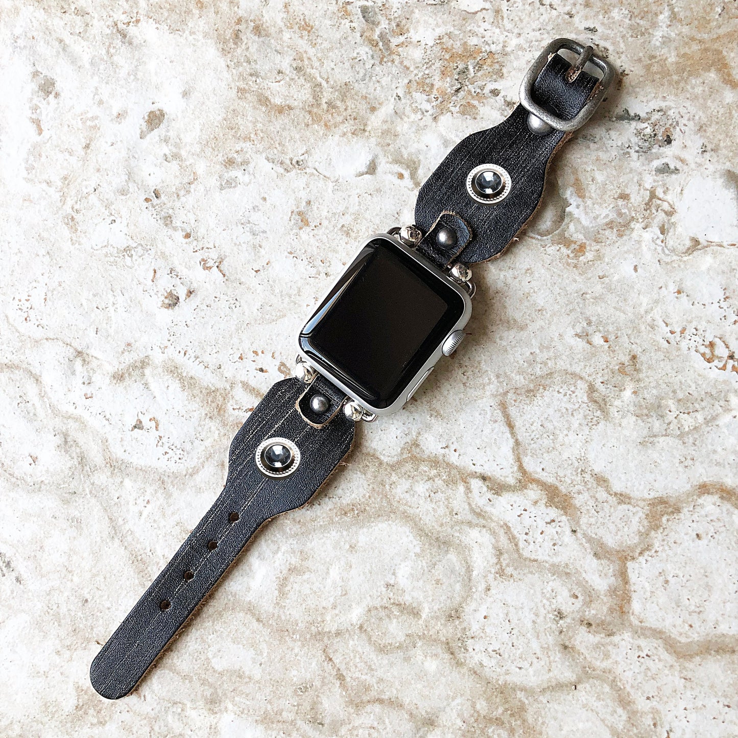 Apple New Handmade Band for iWatch All Series Black and Burnished Leather Bracelet Straps 38mm 40mm 41mm 42mm 44mm 45mm 49mm Case