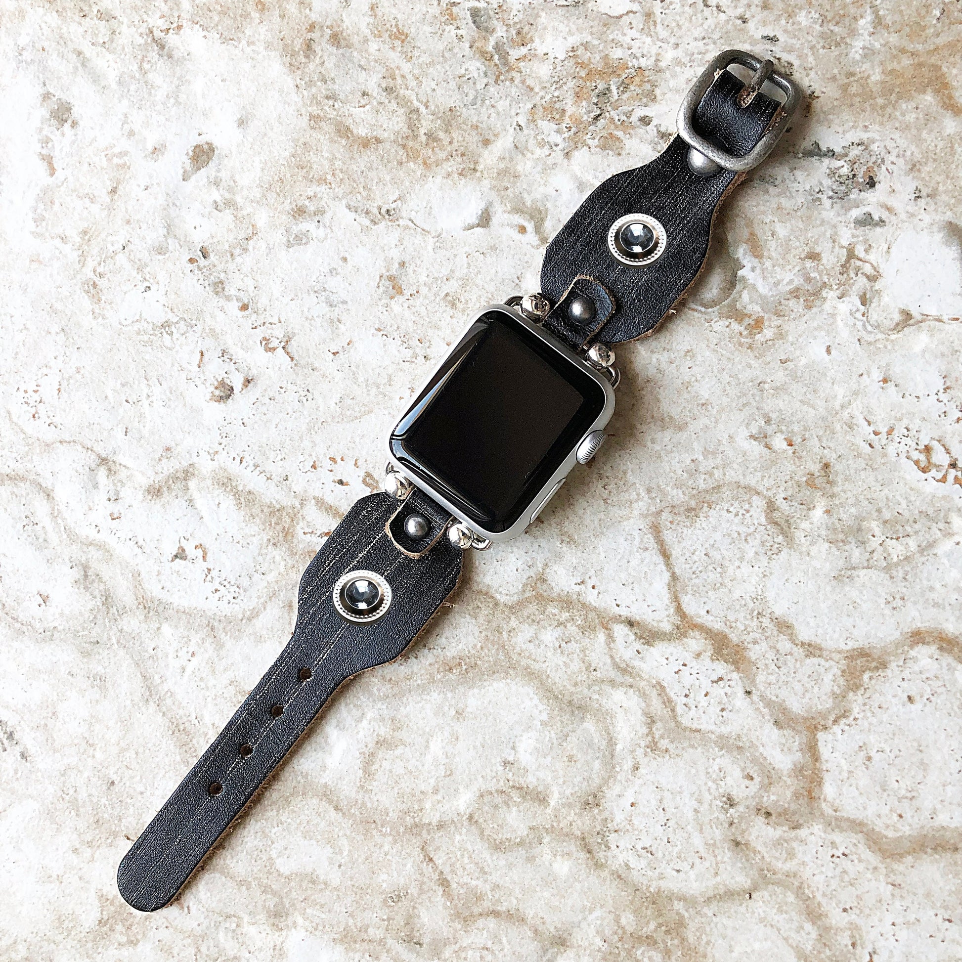 Apple New Handmade Band for iWatch All Series Black and Burnished Leather Bracelet Straps 38mm 40mm 41mm 42mm 44mm 45mm 49mm Case