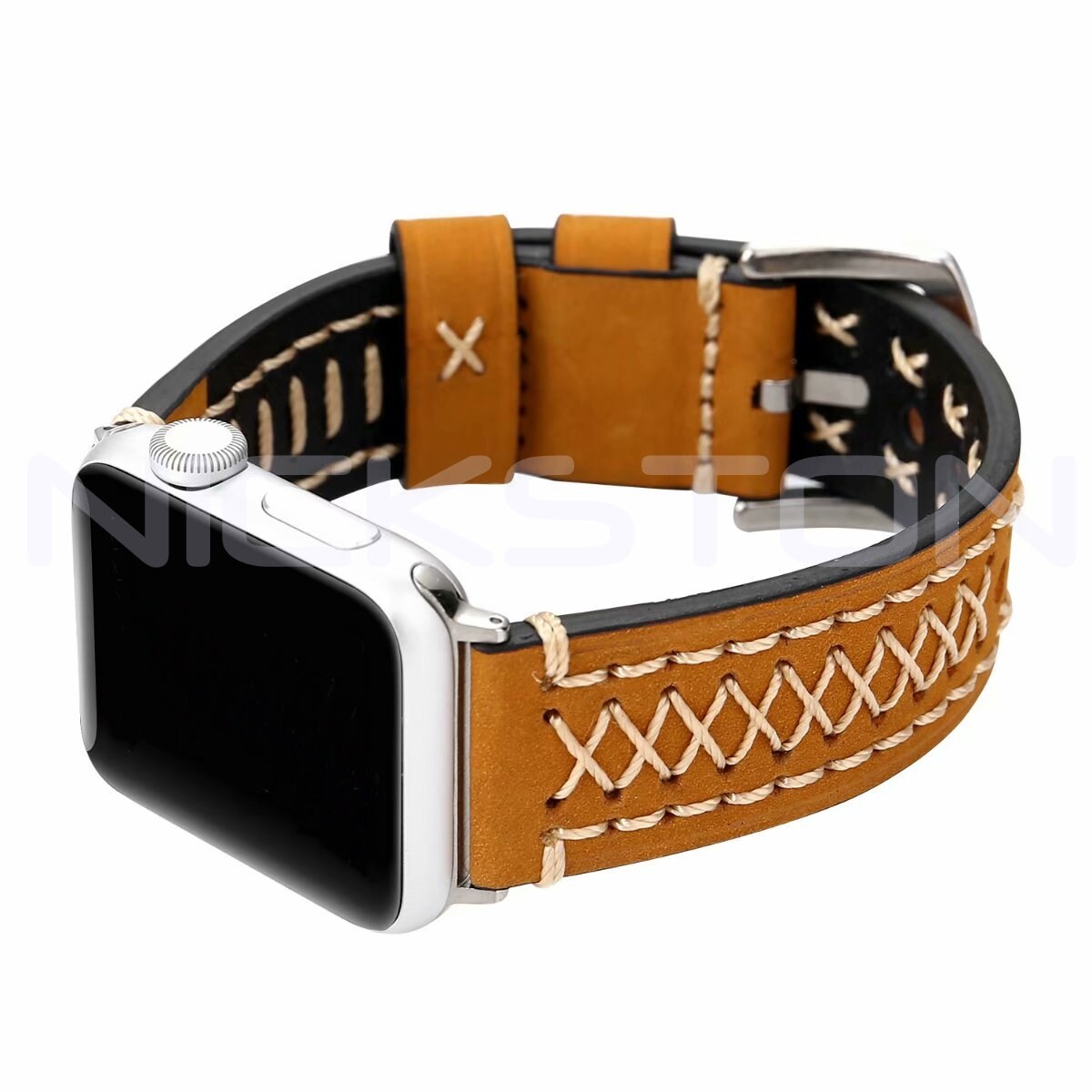Apple Light Brown Three Layers Band for iWatch All Series 38mm 40mm 41mm 42mm 44mm 45mm 49mm Soft Leather Band Strap Bracelet Hand Stitched